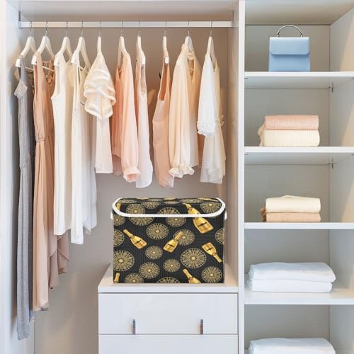 Storage Bins with Lids Gold Champagne Bottles and Foldable Storage Boxes with Handles Large Storage Basket Collapsible Organizer Containers for Closet Home Bedroom Office