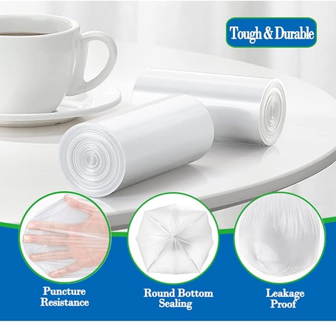 4 Gallon 350pcs small Trash Bags Strong Clear Garbage Bags, Bathroom Trash Can Bin Liners, Small Plastic Bags for home office, waste basket liner, fit 12-15 Liter, 3.5,4,4.5 Gal（Clear 350）