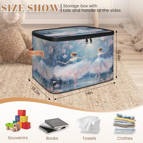 Ballet Pink Collapsible Fabric Storage Bin with Zipper Lid | Storage Basket, Foldable, Waterproof, Handle, Large, Closet Organizer, Home, Ballet Cute Little Ballerina