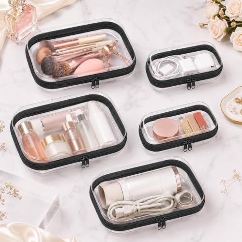 2-Pack Clear Hardshell Zipper Case, 1.2mm Thicken Crush-Proof Travel Toiletries Bag, TSA Approved Portable Zipper Pouches, Rigid Toiletry & Diaper Bag Organizer for Tech, Toys & Art Supplies(Black)