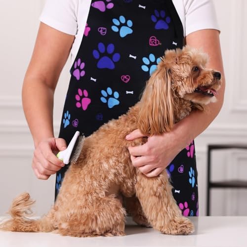 Dog Grooming Water-repellent Apron with 2 Pockets, Animals Puppy Dogs Pets Kitchen Chef Aprons for Grooming Cooking