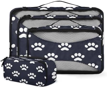 Dog Bones Paw 4 Set Packing Cubes Luggage Organizer Bags for Travel Accessories and Essentials, Dog Paws