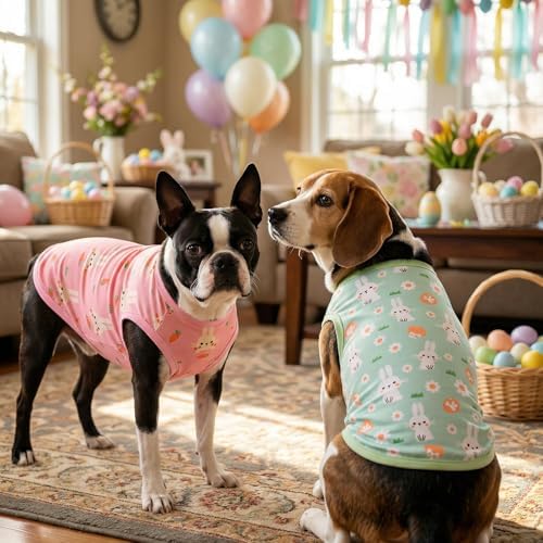 2-Pack Easter Dog Shirt Puppy Shirts with Bunny Egg Carrot Patterns Dog Rabbit Clothes Outfit Cotume Easter Pet Sleeveless T-Shirt Tank Tops Vest for Small Medium Large Dogs L