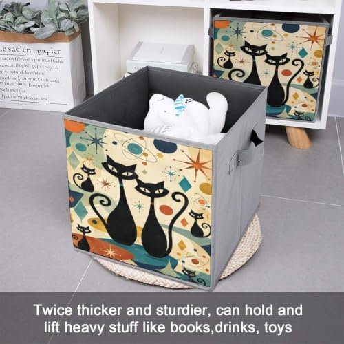Black Cats Space Storage Bin with Handles, Oxford Fabric Foldable Storage Cube Organizer for Clothes, Towels, Bedroom, Living Room, Home Organization