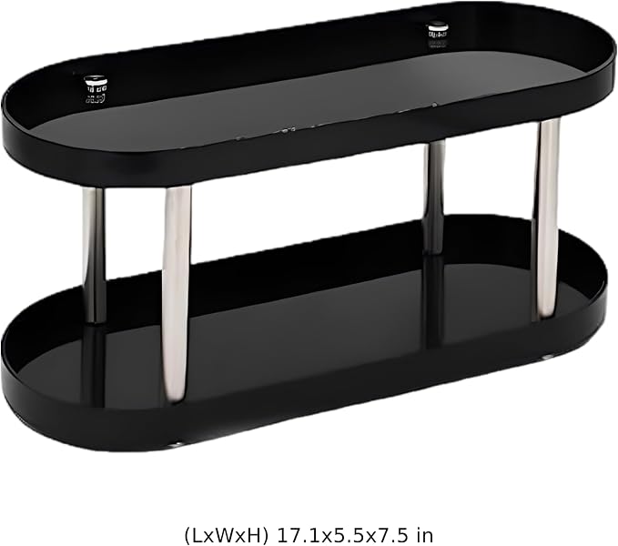 Desktop Organizer, Modern Double Layer Elliptical Storage Rack with Stable Dual Pillar Support, Makeup Desk Organizer for Vanity, Office, Kitchen Spice Countertop, Black and White