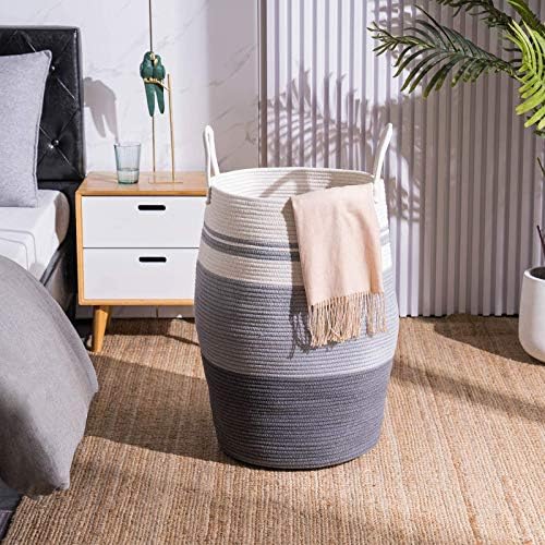 Large Laundry Basket Hamper Woven Blanket Basket Clothes Hamper | 105L Tall Clothes Hamper, Extra Large Rope Wicker Laundry Basket, Storage Basket for Toys in Bedroom, Living Room Organizer