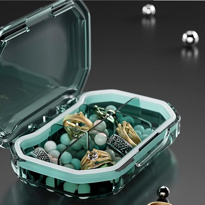 Daily Travel Pill Case Organizer, 6 Compartment Portable Pill Box | Small Medicine Reminder Dispenser Planner Holder for Vitamin, Fish Oil, Supplement, Cod Liver Oil, Portable Container, Green