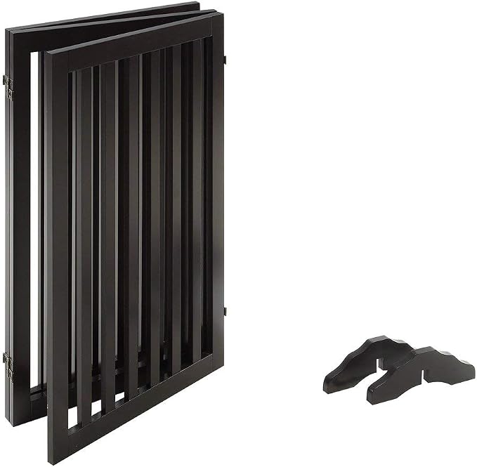 unipaws 36”H Free Standing Pet Gate for Dog Cat, 60”Wide Wooden Dog Gates | Foldable Pet Fence for Doorway, Stairs, Step, Expandable Doggy Barrier, Indoor Use
