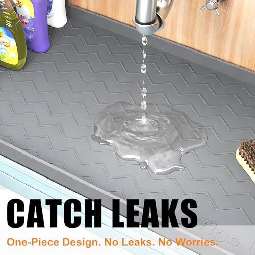 TigeJoy Under Sink Mats for Kitchen Waterproof 25" x 22", Cabinet Liner