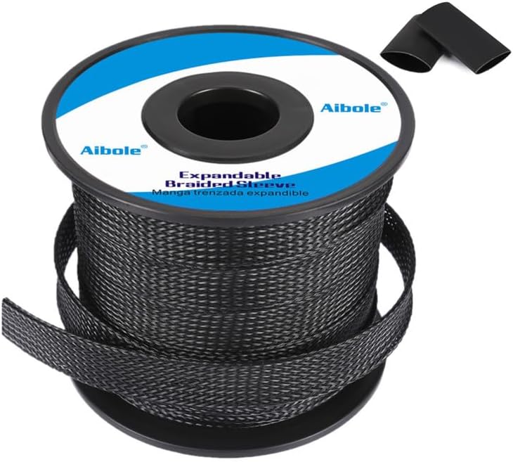 100Ft-1/4inch PET Expandable Braided Wire Sleeving,Wire Loom Cable Sleeve for TV,Computer,Home Theater,Automotive,Home Industrial,Electrical Wires,Chemical,Protect Cat from Chewing Cords,Black