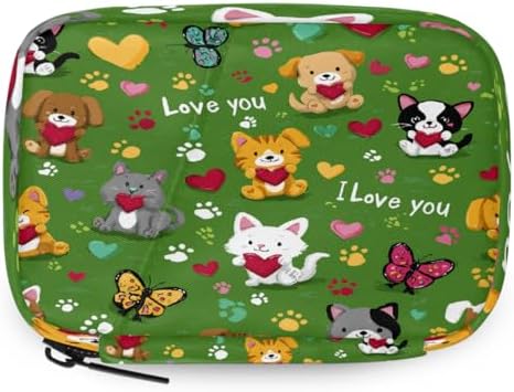 Weekly Pill Organizer Travel Size Bag with Removable 7 Day Pill Box Portable Vitamin Case Purse with Zipper,Pets Hearts Love Pattern