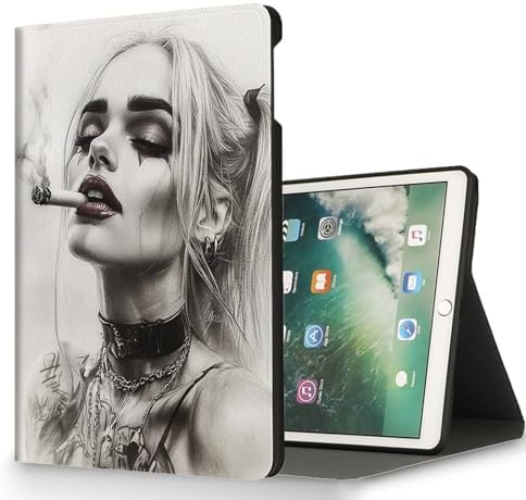 for Microsoft Surface Pro 11/10/9-13" 2024/2022 Tablet Case,Auto Wake/Sleep,Adjustable Stand Protective Cover - Smoking Girl Illustration