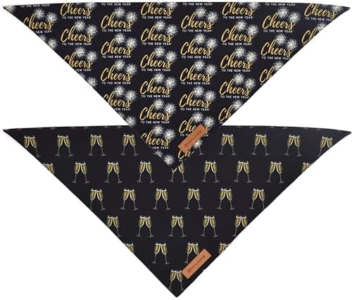 Realeaf New Year Dog Bandanas 2 Pack, Cheers to The New Year Dog Scarf for Boy and Girl, Premium Durable Fabric, Holiday Bandana for Medium and Large Dogs Cats Pets (Large)