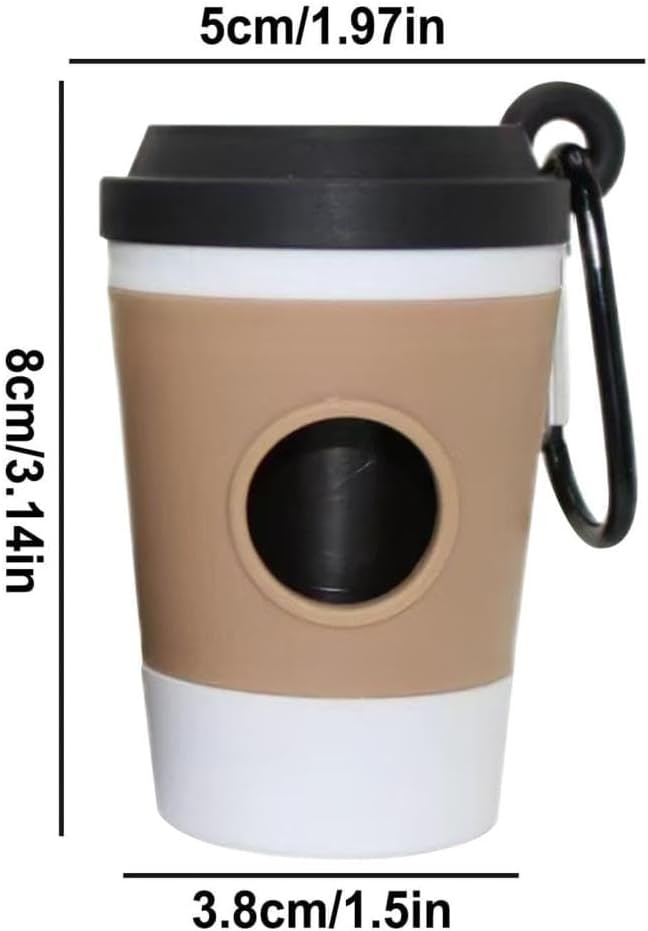 Dog Poop Bag Holder, Coffee Cup Design Dispenser with Carabiner Clip, Portable Waste Bag Carrier for Dogs & Cats, Hands-Free Leash Attachment for Walking, Hiking, Travel, Pet Waste Organizer (W_2Pcs)