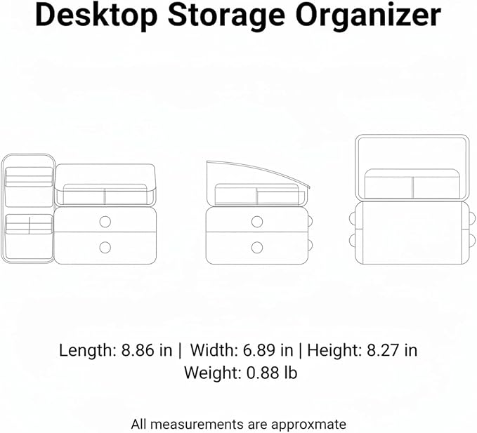 Desktop Storage Organizer with Compartments, PET Plastic Caddy for Office Supplies and Vanity Accessories, Open-Top Unit (1 PC)
