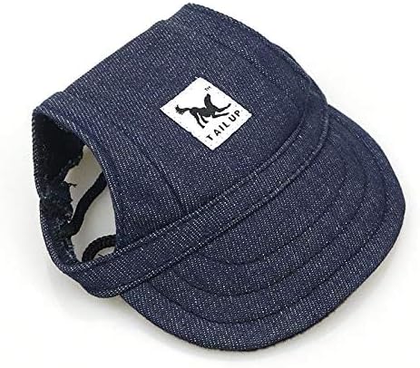Leconpet Baseball Caps Hats with Neck Strap Adjustable Comfortable Ear Holes for Small Medium and Large Dogs in Outdoor Sun Protection (M, Blue Jeans)