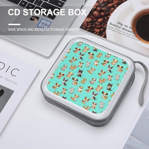 Portable CD/DVD Holder Dog Gifts, 40-Capacity Hard Case with Zipper, Protective Storage Binder for Music Movies Game Discs