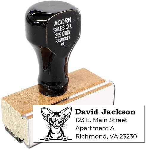 Peeking Oriental Shorthair Cat Address Rubber Stamp, Uses Stamp Pad, Gift for Cat Lover, Rectangular Design, Size 7/8" x 2-1/4"