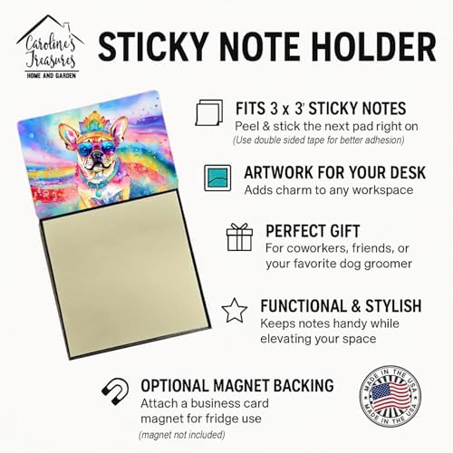 Caroline's Treasures Pug Hippie Dawg Sticky Note Holder Refillable Dispenser Self-Sticky Note Pads, Memo Pads Blank Desk Accessories