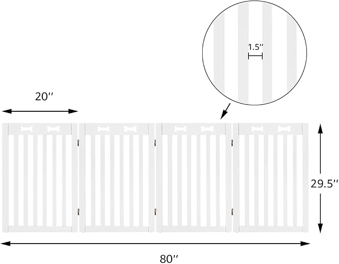 unipaws 29.5'H Free Standing Tall Wooden White Dog Cat Gate | Foldable Pet Fence for Doorway, Stairs, Step, Expandable Doggy Barrier, Indoor Use, White