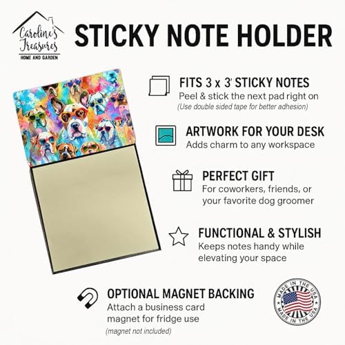 Caroline's Treasures Boxer Hippie Dawg Sticky Note Holder Refillable Dispenser Self-Sticky Note Pads, Memo Pads Blank Desk Accessories