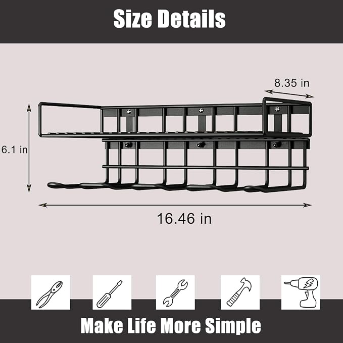 AZERPIAN Power Tool Organizer Heavy Duty Wall Mount Drill Tools Holder | Garage Wall Mount Tool Rack, Workshop Metal Cordless Tool Shelf, 1 Layers Utility Storage Racks for 4 Drill Holders