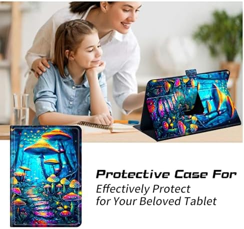 Universal Tablet Case for T-Mobile Revvl Tab 2 10.1" 2025/Revvl Tab 5G 10.36" 2023, 360 Degree Rotating Kickstand Protective Stand PU Leather Shell Cover for 9"-10.5", Blue Forest Mushroom