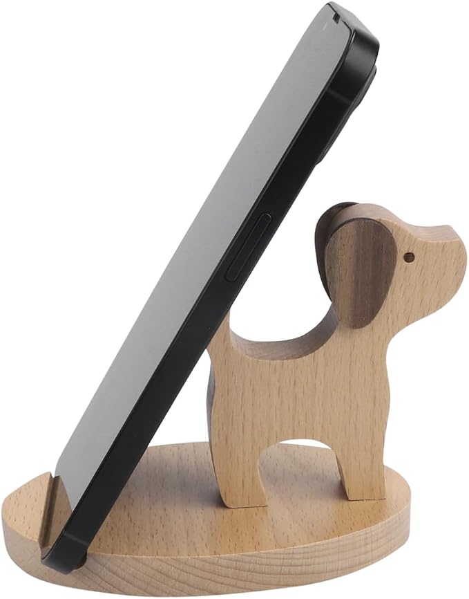 Wooden Dog Phone Stand Wooden Puppy Phone Holder Animal Mobile Holder Cute Dog Desktop Stand Cartoon Phone Mount Desk Ornament