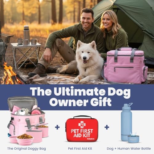 Rubyloo Pet Travel Bundle – Original Doggy Bag (Lt Pink) + Vet-Approved Pet First Aid Kit for Dogs & Cats