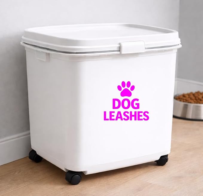 Dog Leashes Vinyl Decal – Waterproof Storage Label Sticker for Pet Organizer Bin or Hook Station (Pink)