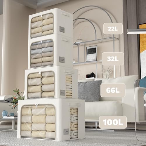 FHSQX 6 Pack Clothes Storage Bins,Lvory White, 15.7x11.8x11.8inch(36L)