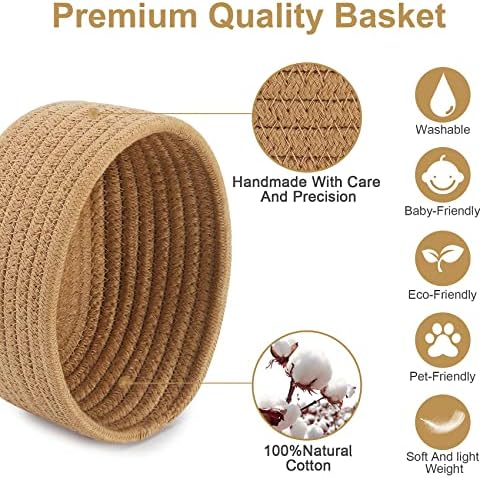 【2 Pack】ABenkle Small Woven Baskets, Tiny Oval Shallow Storage Baskets, Mini Cotton Rope Empty Decorative Basket, Boho Little Organizer Bins for Bathroom, Cat Dog Toy Gifts Baskets