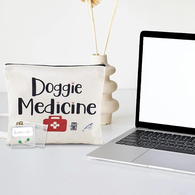 Doggie Medicine Bag with Pill Bags for Travel Medical Med Storage Bags with Zipper Dog Things Canvas Bag for Dog Mom Christmas Birthday Gifts for Doggie Dad Travel Cosmetic Makeup Bags Organizer Pouch