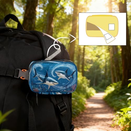 Weekly Pill Organizer Travel Size Bag with Removable 7 Day Pill Box Portable Vitamin Case Purse with Zipper,Sharks Underwater Coral Fish