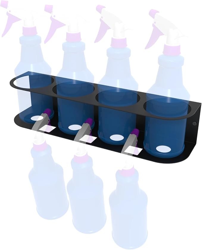 4 Spray Bottles Holder, Steel Wall Mount Storage Organizer | for All-Purpose at Garage and Home (SBH-4B1Pc)