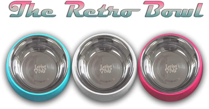 Loving Pets - Retro Bowl Dog Food Water Bowl No Tip Stainless Steel Elevated Pet Bowl No Skid Spill Proof (Medium, Pink)