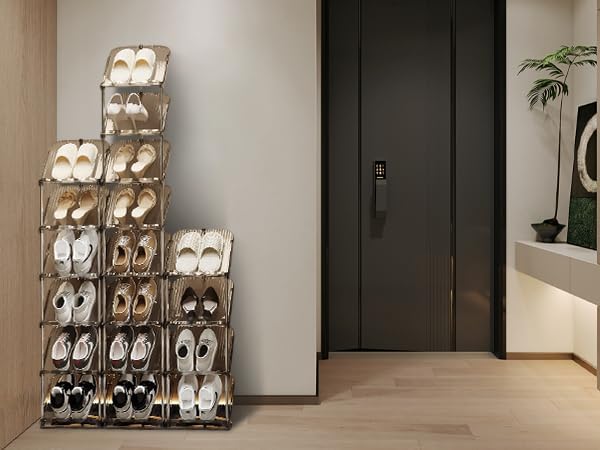 Clear Narrow Shoe Rack for Entryway - Free Standing Shoe Storage Organizer | Space Saving Design, Easy To Assemble, Fits Entryways and Closets, Sturdy Organizer For Living Room