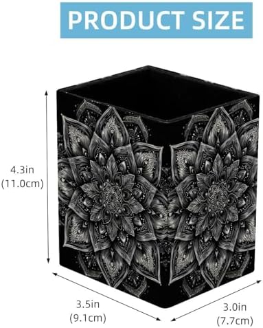 Mandala Pen Holder for Desk Decor, Rectangular PVC Leather Pencil Cup for Desk Pen Organizer, Makeup Brush Holder for School, Home, Office