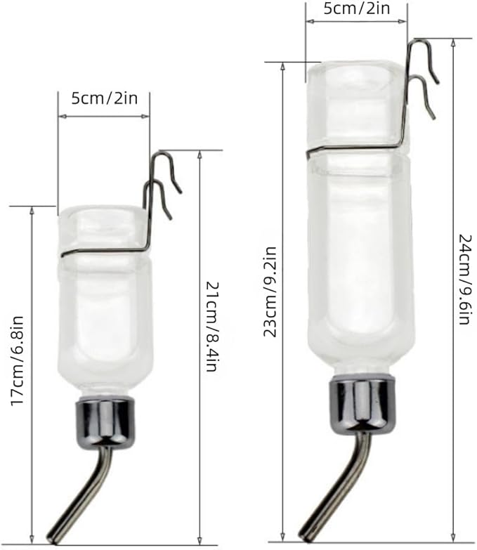 2 Pcs Pet Cage Water Bottle No Drip Small Animal Water Bottle, Hanging Waterer for Rabbit, Guinea Pig, Hedgehog, Squirrel, Rat, Chinchilla, Hamster Dispenser Bottle