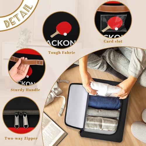 Custom Storage Basket with Zipper Lid, Table Tennis Foldable Fabric Storage Boxes Decorative Closet Shelves Clothes Organizer Container Cubes with Handle 1PCS