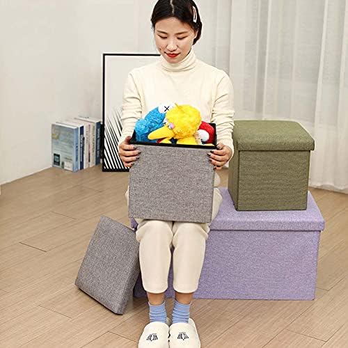 Storage Ottoman Bench 38x38x38cm Small Footstool with Linen Fabric Removable Lid Perfect for Living Room Dorm Office Portable and Stylish Foot Rest for Couch or Desk Ideal for Pet Owners