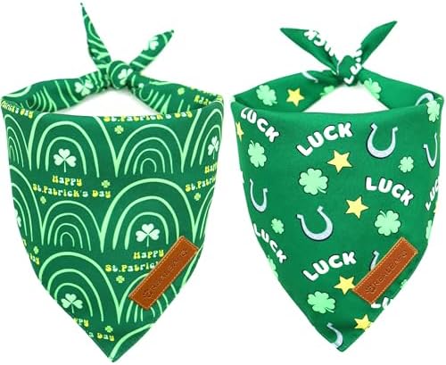 Realeaf St. Patrick's Day Dog Bandanas 2 Pack, Reversible Green Dog Scarf for Boy and Girl, Premium Durable Fabric, Holiday Bandana for Medium and Large Dogs Pets (Large)