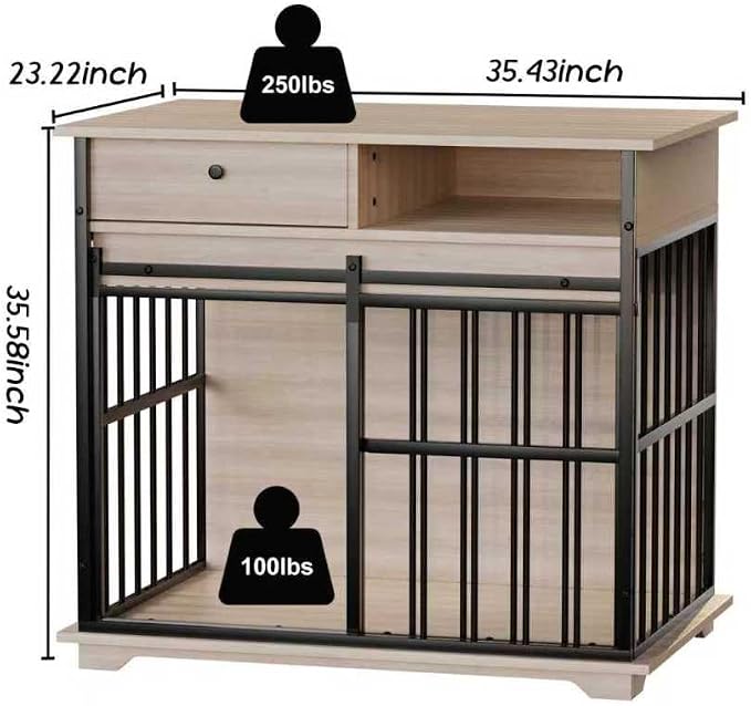 Dog Crate Furniture with Storage Drawer and Side Compartment for Indoor Living Rooms, Home Offices, and Outdoor Patios