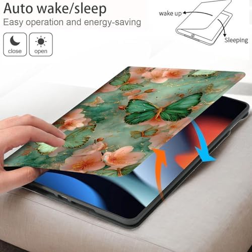 Bxgolkgd Tablet Case for Samsung Galaxy Tab A9 8.7 Inch 2023(SM-X110/X115/X117),Shockproof Stand Cover with Heat Dissipation,Auto Wake/Sleep Function,Pink Flower Green Butterfly