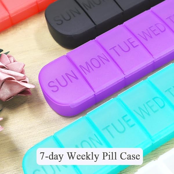 Weekly Pill Organizer, Once a Day, 7-Day Pill Box Container Tablet | Matte Purple, Large 7 Compartment Vitamins Case Pill Dispenser for Medicine, Medication, Fish Oils, Supplements, Capsule