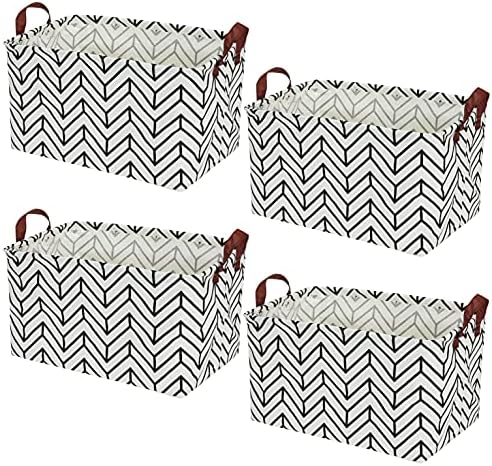 Kingrol 4 Pack Foldable Storage Baskets with Handles, Waterproof Storage Bins for Home, Office, Nursery, Laundry Organizers, 15 x 10.25 x 9.75 Inch