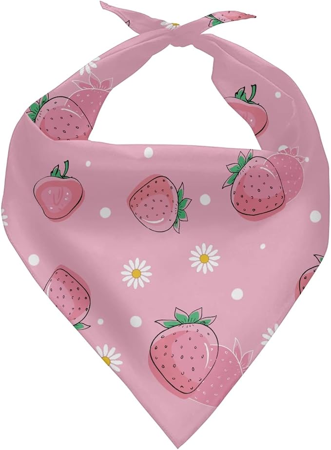 Howilath Pink Strawberry Flowers Dog Bandana, Washable Kerchief for Small to Large Dogs & Puppies, Cat-Friendly