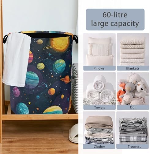 Celestial Planet Laundry Basket,Foldable with Handles Tote Bag Oxford Cloth for Bathroom Bedroom Dirty Clothes Storage Bucket 16" x 20.8"