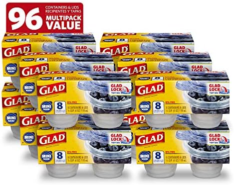Glad GladWare Mini Round Food Storage Containers, 4 Oz, 8 Count, 12-Pack | BPA-free, lock-tight seal for snacks, portion control, and on-the-go; reusable and stackable