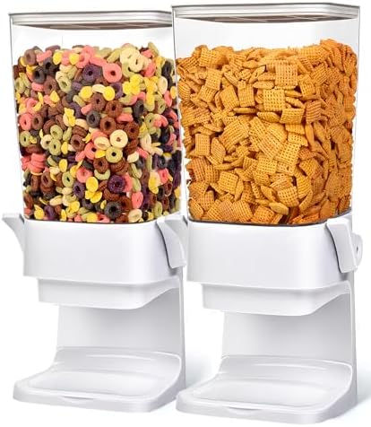 Cereal Dispenser Countertop 2pcs,5.5L Cereal Containers Storage Dispenser for Pantry,Dry Food Storage Rice Containers,Candy Dispenser,Snack Organizer Machine for Grains, Nuts,Oatmeal, Pet Food White